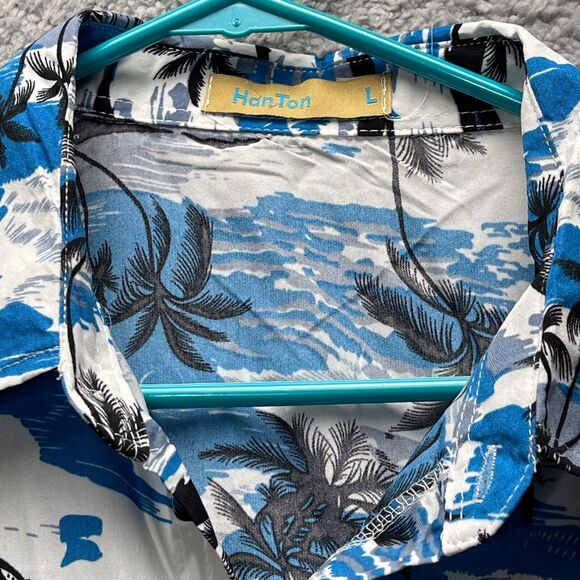 Han Ton Hawaiian Shirt Mens Large Aloha Tropical Button Up Short Sleeve - Picture 5 of 15